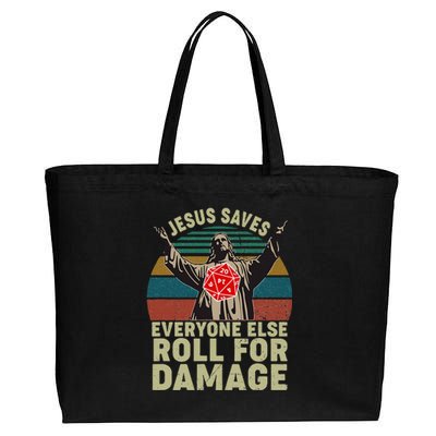 Vintage Jesus Saves Everyone Else Roll For Damage Cotton Canvas Jumbo Tote