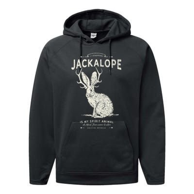 Vintage Jackalope Spirit Animal Mythical Critter Performance Fleece Hoodie