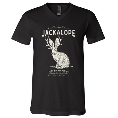 Vintage Jackalope Spirit Animal Mythical Critter V-Neck T-Shirt