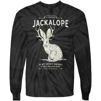 Vintage Jackalope Spirit Animal Mythical Critter Tie-Dye Long Sleeve Shirt