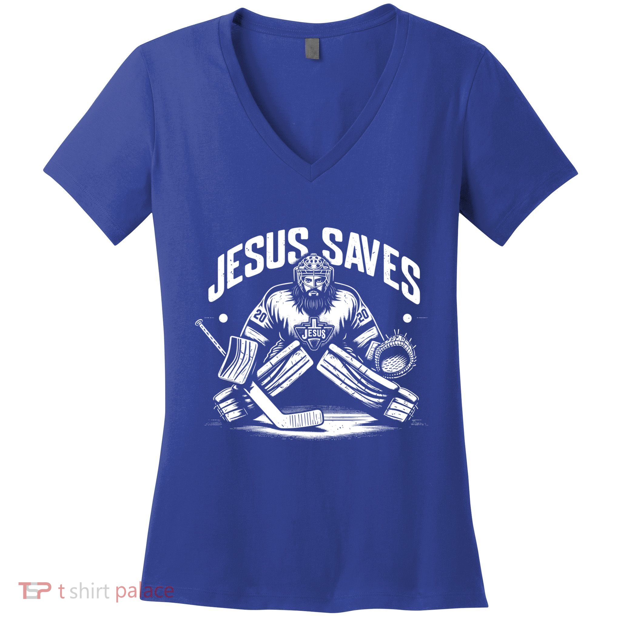 Vintage Jesus Saves Ice Hockey Goalie Cute Gift Women's V-Neck T-Shirt