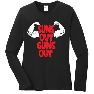 Vintage Jump Street Suns Out Guns Out Pattern Ladies Long Sleeve Shirt