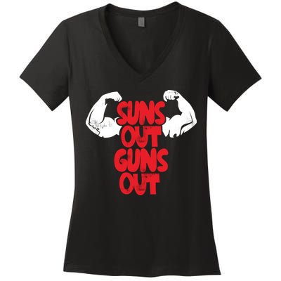 Vintage Jump Street Suns Out Guns Out Pattern Women's V-Neck T-Shirt