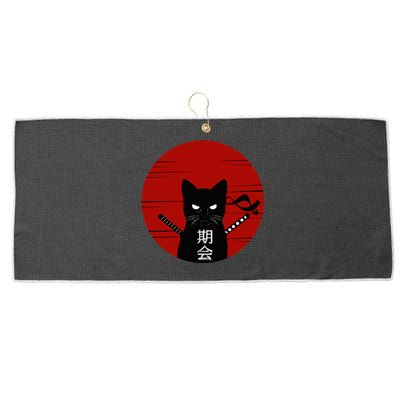 Vintage Japanese Sunset Style Cat Kitten Large Microfiber Waffle Golf Towel