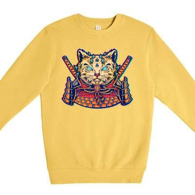 Vintage Japanese Samurai Warrior Cat Premium Crewneck Sweatshirt