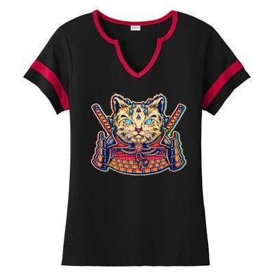 Vintage Japanese Samurai Warrior Cat Ladies Halftime Notch Neck Tee