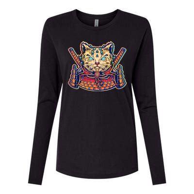 Vintage Japanese Samurai Warrior Cat Womens Cotton Relaxed Long Sleeve T-Shirt