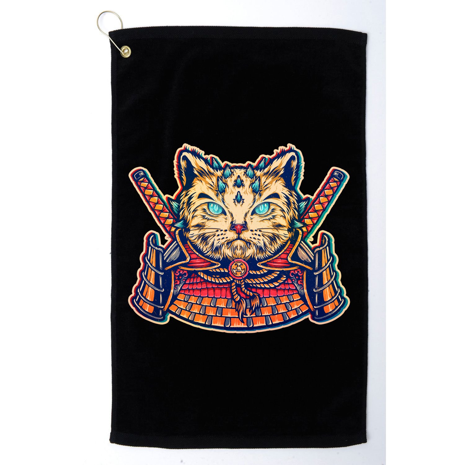 Vintage Japanese Samurai Warrior Cat Golf Towel