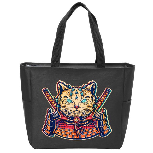 Vintage Japanese Samurai Warrior Cat Zip Tote Bag