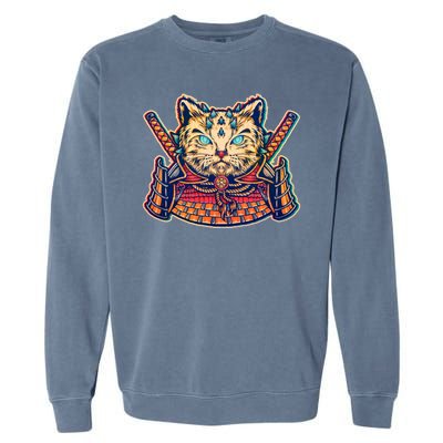 Vintage Japanese Samurai Warrior Cat Garment-Dyed Sweatshirt