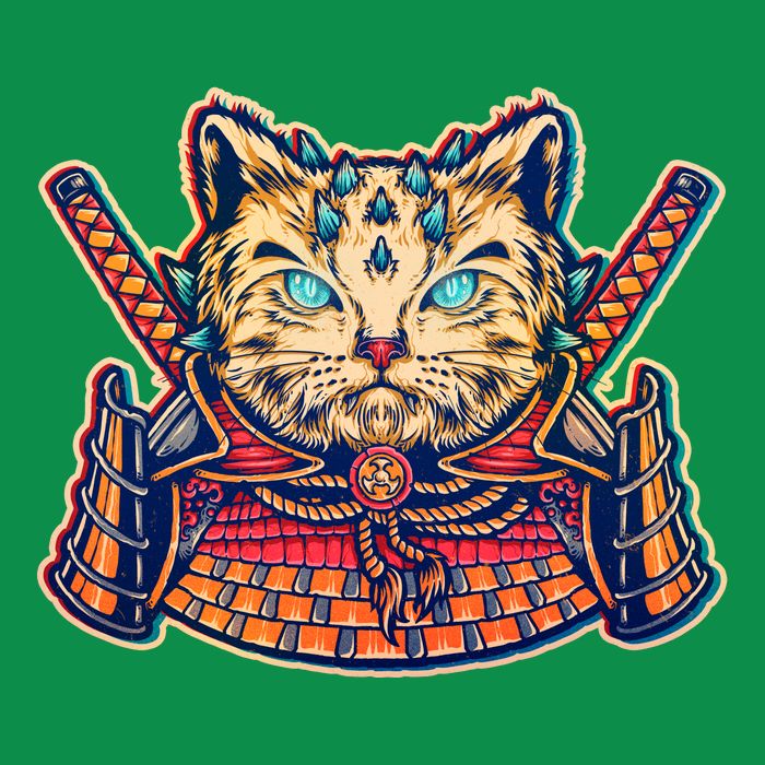 Vintage Japanese Samurai Warrior Cat T-Shirt
