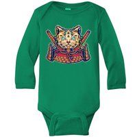 Vintage Japanese Samurai Warrior Cat Baby Long Sleeve Bodysuit