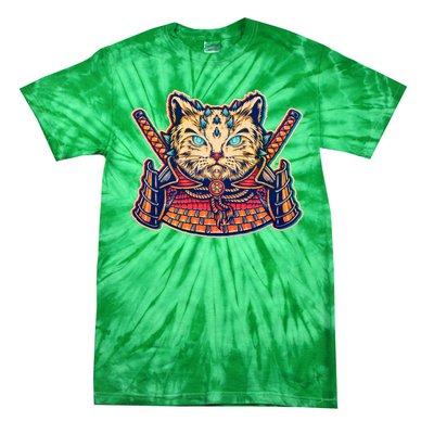 Vintage Japanese Samurai Warrior Cat Tie-Dye T-Shirt