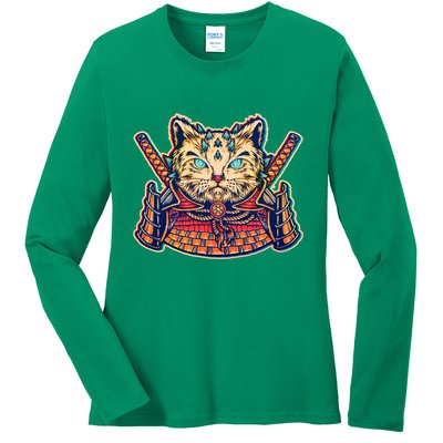 Vintage Japanese Samurai Warrior Cat Ladies Long Sleeve Shirt