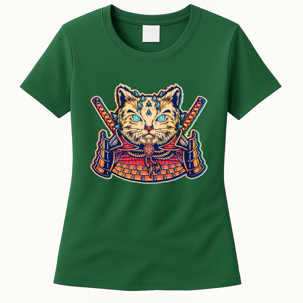 Vintage Japanese Samurai Warrior Cat Womens T-Shirt