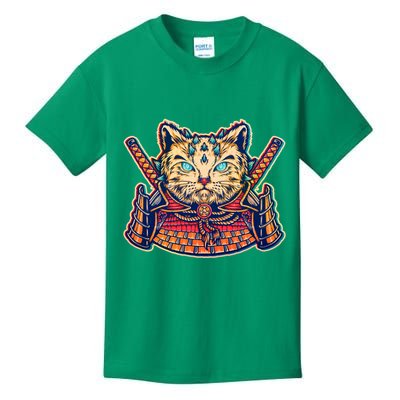 Vintage Japanese Samurai Warrior Cat Kids T-Shirt