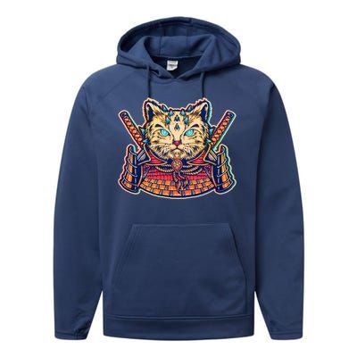 Vintage Japanese Samurai Warrior Cat Performance Fleece Hoodie