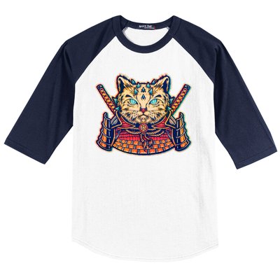 Vintage Japanese Samurai Warrior Cat Baseball Sleeve Shirt