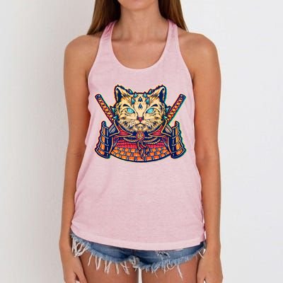 Vintage Japanese Samurai Warrior Cat Women's Knotted Racerback Tank