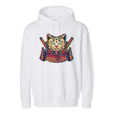 Vintage Japanese Samurai Warrior Cat Garment-Dyed Fleece Hoodie