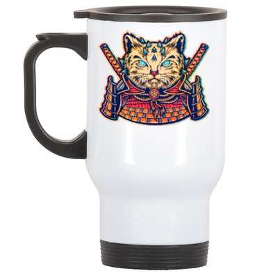 Vintage Japanese Samurai Warrior Cat Stainless Steel Travel Mug