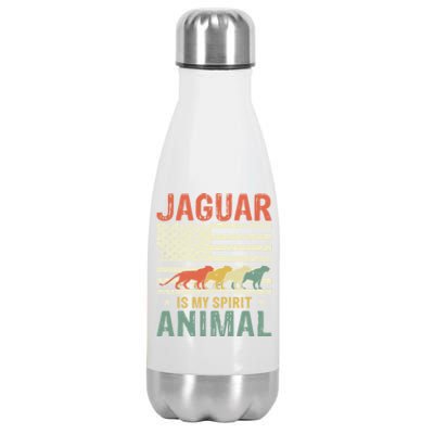 Vintage Jaguar Spirit Animal Lover Retro US American Flag Stainless Steel Insulated Water Bottle