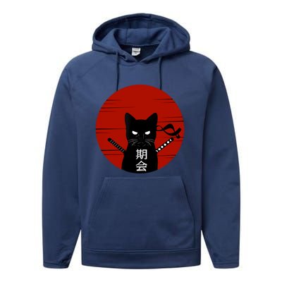 Vintage Japanese Sunset Style Cat Kitten Lover Performance Fleece Hoodie