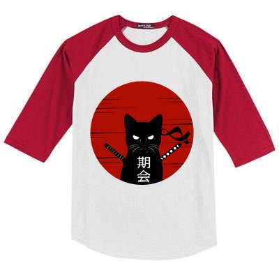 Vintage Japanese Sunset Style Cat Kitten Lover Kids Colorblock Raglan Jersey