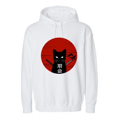 Vintage Japanese Sunset Style Cat Kitten Lover Garment-Dyed Fleece Hoodie