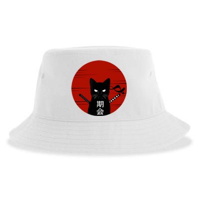 Vintage Japanese Sunset Style Cat Kitten Lover Sustainable Bucket Hat