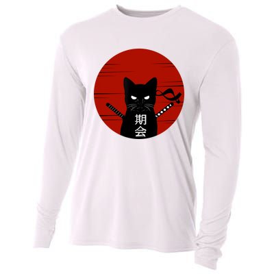 Vintage Japanese Sunset Style Cat Kitten Lover Cooling Performance Long Sleeve Crew