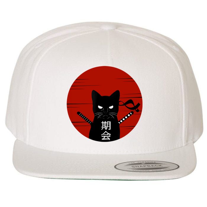 Vintage Japanese Sunset Style Cat Kitten Lover Wool Snapback Cap