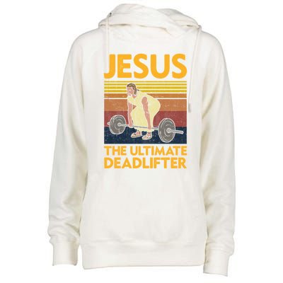 Vintage Jesus The Ultimate Deadlifter Funny Christian Gym Funny Gift Womens Funnel Neck Pullover Hood