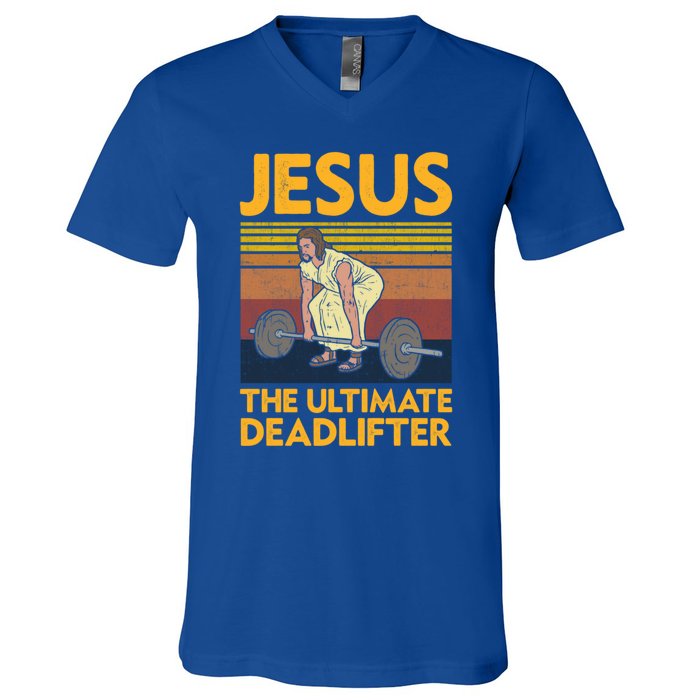 Vintage Jesus The Ultimate Deadlifter Funny Christian Gym Funny Gift V-Neck T-Shirt