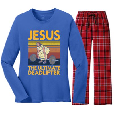 Vintage Jesus The Ultimate Deadlifter Funny Christian Gym Funny Gift Women's Long Sleeve Flannel Pajama Set 