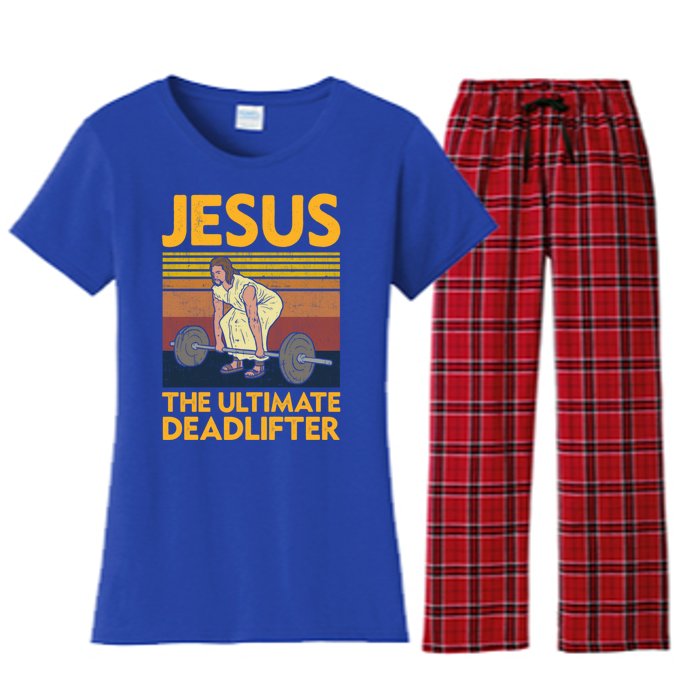 Vintage Jesus The Ultimate Deadlifter Funny Christian Gym Funny Gift Women's Flannel Pajama Set