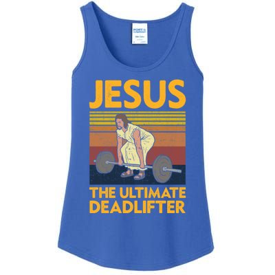 Vintage Jesus The Ultimate Deadlifter Funny Christian Gym Funny Gift Ladies Essential Tank