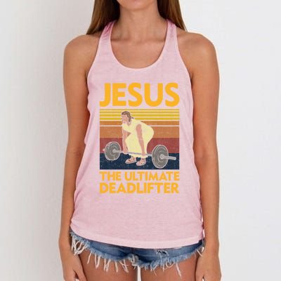 Vintage Jesus The Ultimate Deadlifter Funny Christian Gym Funny Gift Women's Knotted Racerback Tank