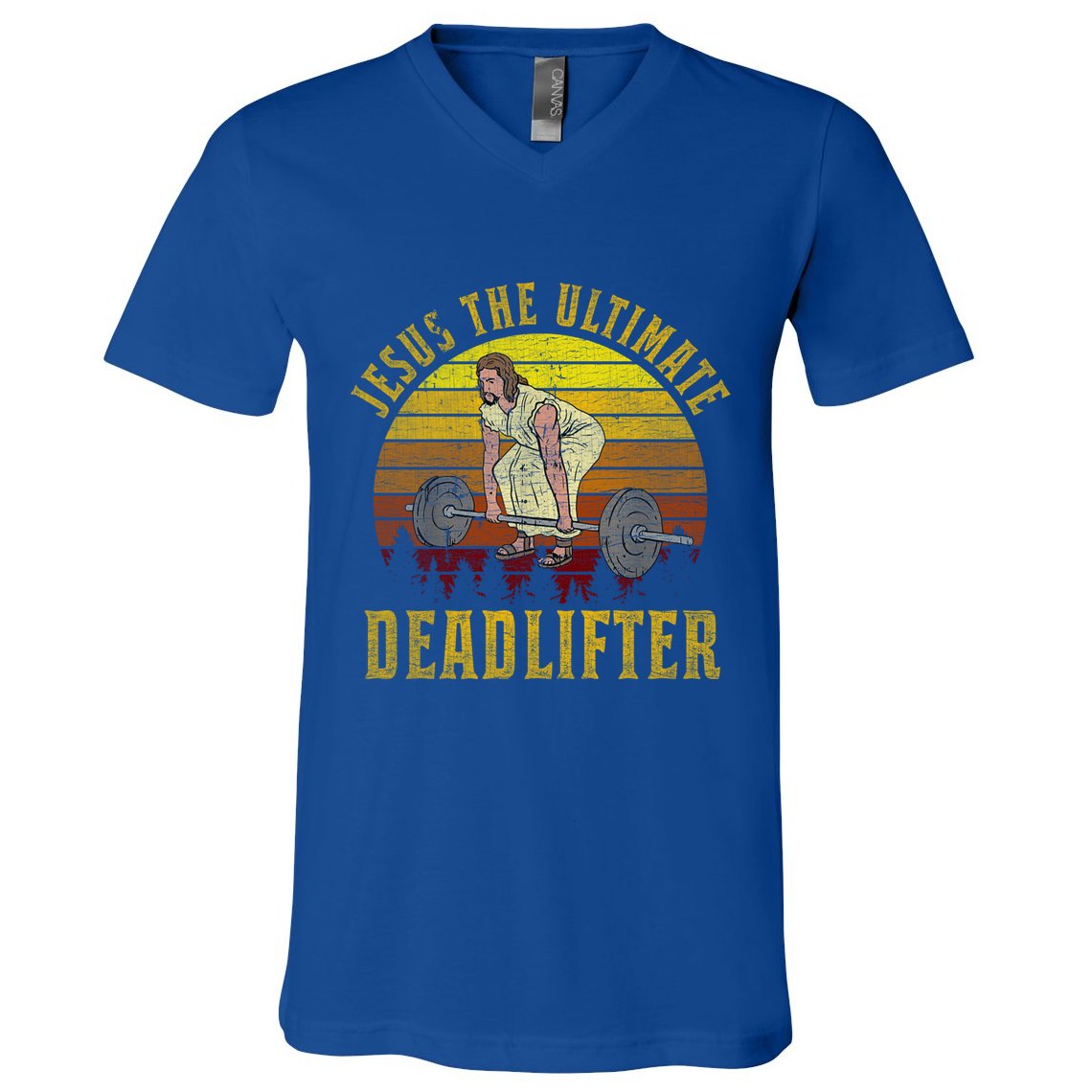 Vintage Jesus The Ultimate Deadlifter Funny Christian Gym Meaningful Gift V-Neck T-Shirt