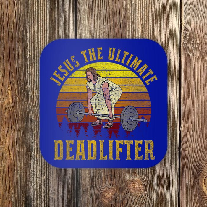 Vintage Jesus The Ultimate Deadlifter Funny Christian Gym Meaningful Gift Coaster