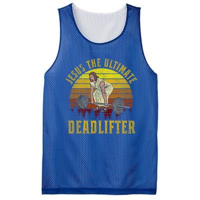 Vintage Jesus The Ultimate Deadlifter Funny Christian Gym Meaningful Gift Mesh Reversible Basketball Jersey Tank