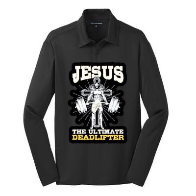 Vintage Jesus The Ultimate Deadlifter Funny Christian Gym Cute Gift Silk Touch Performance Long Sleeve Polo