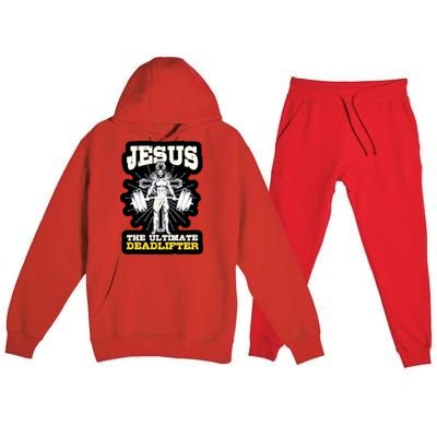 Vintage Jesus The Ultimate Deadlifter Funny Christian Gym Cute Gift Premium Hooded Sweatsuit Set