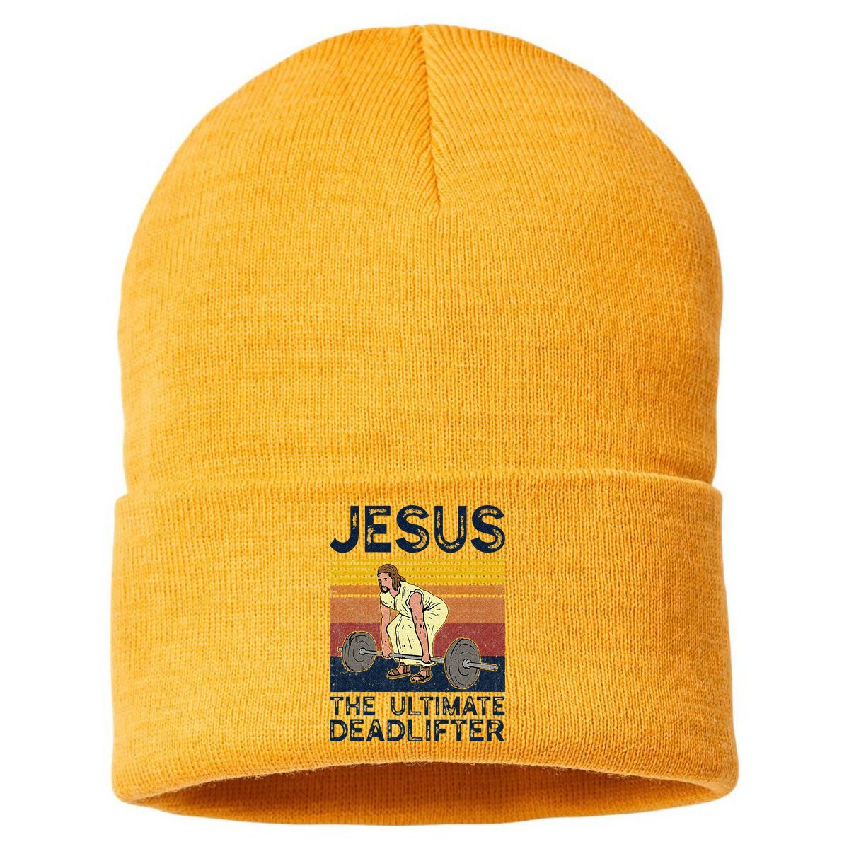 Vintage Jesus The Ultimate Deadlifter Funny Christian Gym Sustainable Knit Beanie