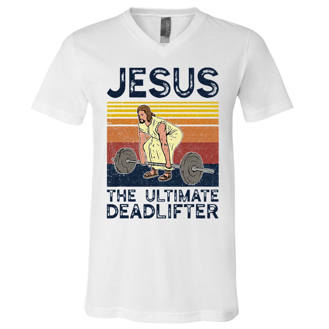 Vintage Jesus The Ultimate Deadlifter Funny Christian Gym V-Neck T-Shirt