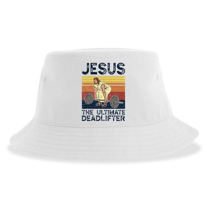 Vintage Jesus The Ultimate Deadlifter Funny Christian Gym Sustainable Bucket Hat