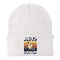 Vintage Jesus The Ultimate Deadlifter Funny Christian Gym Knit Cap Winter Beanie