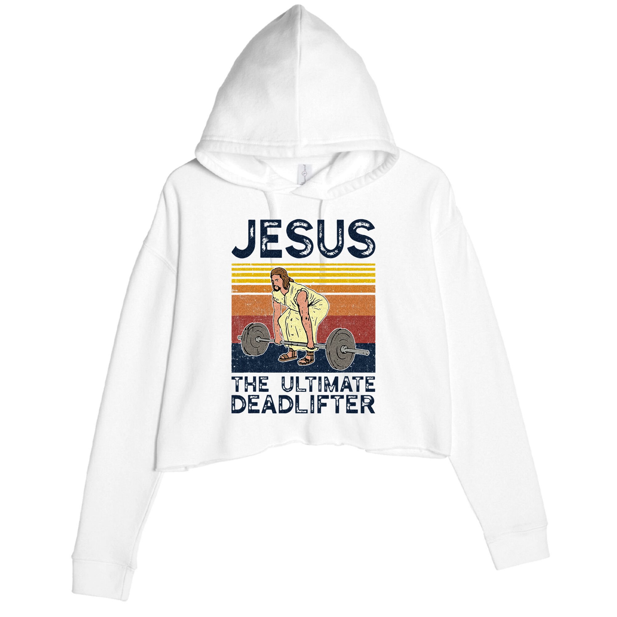 Vintage Jesus The Ultimate Deadlifter Funny Christian Gym Crop Fleece Hoodie