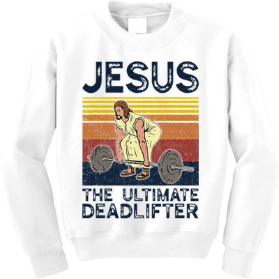 Vintage Jesus The Ultimate Deadlifter Funny Christian Gym Kids Sweatshirt