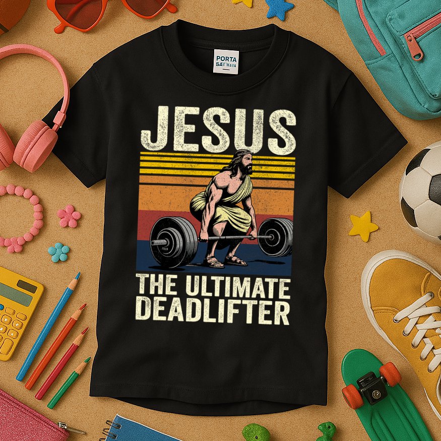 Vintage Jesus The Ultimate Deadlifter Kids T-Shirt